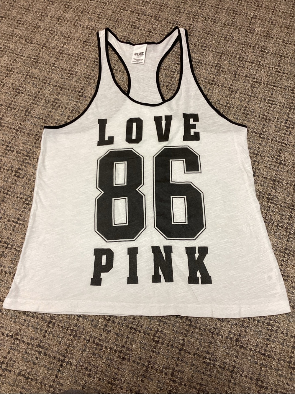 PINK Victoria's Secret White Racerback Tank Top with 'LOVE 86' Graphic * Size S